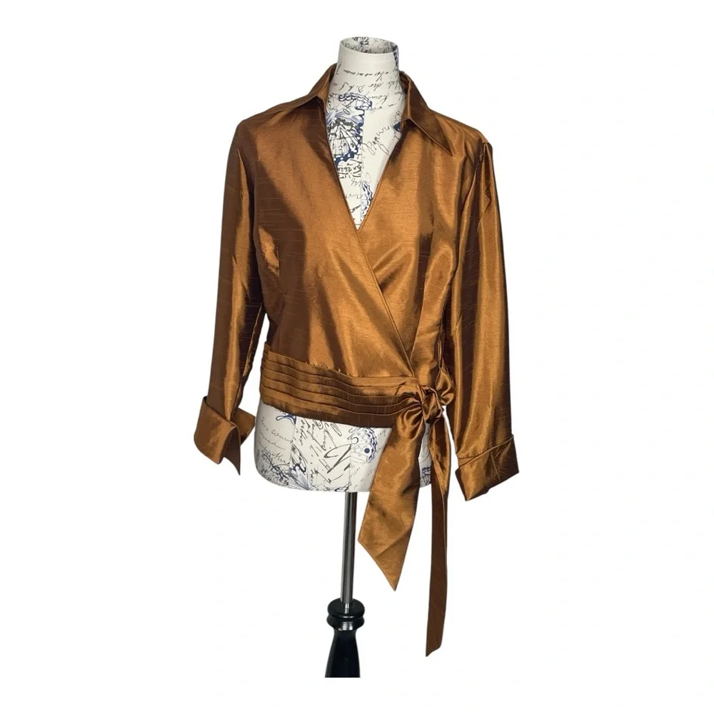 Cold Water Creek Elegant Wrap-Style Copper Top M - Picture 3 of 6